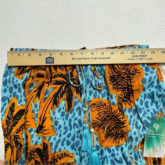 True Destinations Pants Wide Loose Leg w/ Split Blue & Gold Women’s Size Medium - Picture 8 of 16